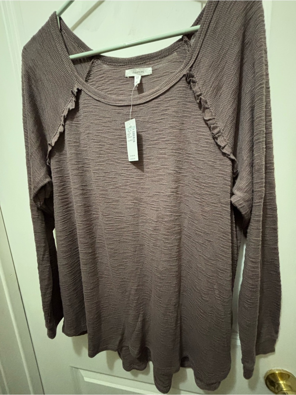 Maurices Mauve Textured Long Sleeve Top with Ruffle Detail